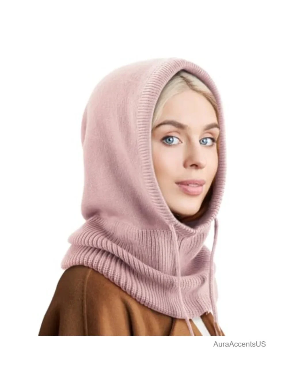 Knit Balaclava Hooded Scarf Hat Winter Beanie Unisex with Drawstring